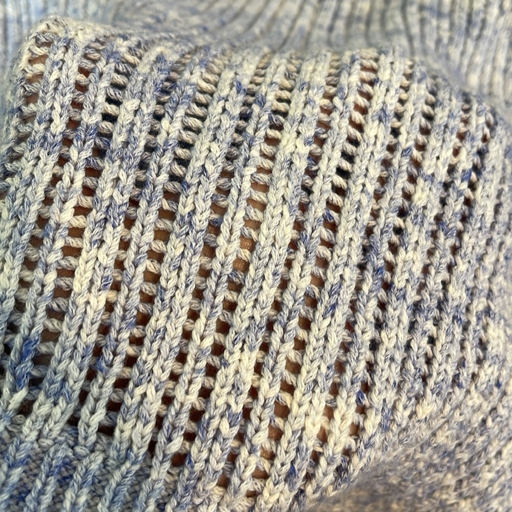 Talbots Blue White Loose Knit Crew Neck Sweater Pullover Medium Cotton - Picture 8 of 8